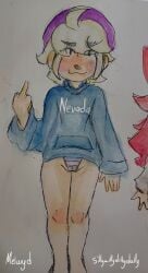 1boy 2024 aged_up amateur_artist bad_art blush brawl_stars chibi chibi_style cuntboy femboy gus_(brawl_stars) hoodie male male_only melwyd middle_finger panties self_upload sillywillydillydally solo solo_female supercell traditional_art traditional_media_(artwork) watercolor_(artwork) watermark