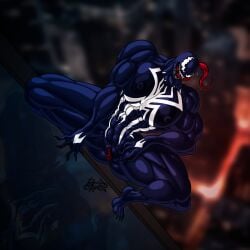 female huge_breasts muscular_female open_mouth rashchaos symbiote tagme thick_thighs tongue_out venom_(marvel)