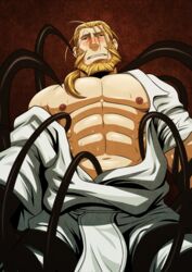 1boy abs bara beard blonde_hair facial_hair fullmetal_alchemist gay looking_at_viewer male_only muscle nipples pecs solo_focus tentacle zelo-lee