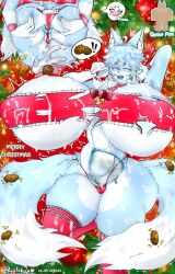 2_tails absurd_res anal anal_sex anthro anus ass big_breasts big_buttplug blue_body breasts buttplug canid canine christmas cookie digital_media_(artwork) english_text female food fox fur genitals ghostfox_gootraxian gootraxian hi_res holidays huge_breasts hyper hyper_breasts kaiju_paradise kemono mammal milk milk_on_body multi_tail nipples penetration plug_(sex_toy) pussy roblox robloxian ryoto_namazaru sex_toy solo tail text white_body