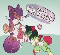 2_penises arms_tied back_wings bat_wings blood bodily_fluids bound brown_body brown_fur canid canine corpse cum death duo emoji erection female feral fur genital_fluids genitals hair jewelry laugh male male/female mammal membrane_(anatomy) membranous_wings multi_genitalia multi_penis necklace necrophilia nude penis sand_chomper simple_background smile speech_bubble tail teeth text wings