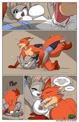 1boy 1girls abs ass balls breasts canine comic conditional_dnp couple cum disney female fox jolly_jack judy_hopps lagomorph large_breasts male mammal muscular nick_wilde penis pussy rabbit seductive sex vaginal_penetration zootopia