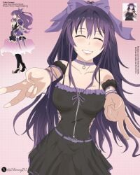 collar cute_face date_a_live female girl lips long_hair peace_sign purple_hair sheong_wong smile transparent_clothing visible_nipples yatogami_tohka young