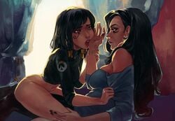 2d 2girls age_difference ana_amari black_hair blizzard_entertainment bottomless braids brown_eyes daughter ehryel facial_mark female female_only incest lesbian licking lips long_hair medium_breasts mother mother_and_daughter multiple_girls nail_polish navel open_mouth overwatch pharah saliva small_breasts teeth tongue yuri