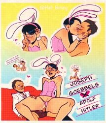 2boys 2males adolf_hitler anal_sex artist_name artist_signature aryan_(species) bikini bitchsuit blowjob bunny_boy bunny_ears bunnysuit colored facesitting femboy feminine_male feminization gay gay_domination gay_male gay_sex heart-shaped_pupils heil_bunny history homosexual homosexual_sex joseph_goebbels kissing male male_only nazi oral_sex source suck_cock text text_box text_bubble twitter_link twitter_username