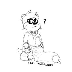 ? animal_crossing anthro balls big_balls eyewear glasses huge_balls hyper hyper_balls hyper_penis lyle_(animal_crossing) male mammal monochrome mustelid nintendo penis rigbutt solo video_games weasel