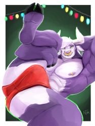 2024 3:4 abs absurd_res anthro big_muscles big_pecs bovid bovine bulge cattle christmas_lights clothing digital_media_(artwork) facial_piercing fingers green_eyes hi_res hooved_fingers hooves horn looking_at_viewer male mammal muscular muscular_male nicofross nipple_piercing nipples nose_piercing nose_ring pecs piercing ring_piercing smile smiling_at_viewer smirk smirking_at_viewer solo underwear