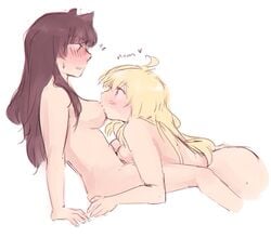 2girls blake_belladonna breakfastb breast_sucking canon_couple multiple_girls rwby tagme yang_xiao_long yuri