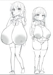 black_and_white gigantic_breasts hanging_breasts massive_breasts neoguoguko oggu-chan_(neoguoguko) panties school_uniform schoolgirls students tits_out unnamed_character