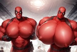 ai_generated big_pecs deadpool latex leather man_boobs manboobs marvel moobs nai_diffusion pecs pectorals rokuworshiper solo_male spandex stable_diffusion