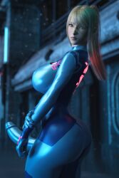 1futa 3d big_breasts blondie bodysuit breasts futa_only futanari intersex metroid samus_aran sarah_bryant solo stevencarson white_body zero_suit_samus