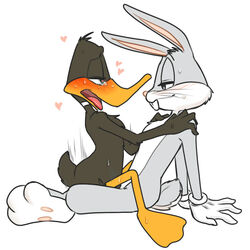 anal anal_sex avian bird blush buckteeth bugs_bunny chest_tuft daffy_duck duck eye_contact feathers feet fur gloves half-closed_eyes hand_on_shoulder heart heart-shaped_pupils lagomorph looney_tunes male male_only mammal open_mouth pawpads penetration rabbit simple_background sitting soft_feathers sweat symbol-shaped_pupils tears teeth tongue tongue_out tuft warner_brothers whiskers yaoi zehn