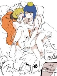 anal_fingering bed_sheet black_hair blonde_hair blue_eyes craig_tucker cum fingering highres jacket kenny_mccormick lube moaning on_bed open_clothes open_jacket open_mouth parka pillow sex skinny socks south_park spasm speech_bubble ume-bayashi yaoi yellow_eyes young