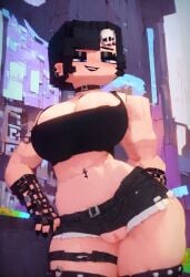 3d ai_generated big_breasts goth goth_girl mine-imator minecraft pussy_peek shorts skull_hair_ornament