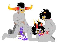 3boys alien alien_genitalia alien_humanoid alien_penis black_hair black_hair_male blush clown clown_boy clown_makeup clown_nose color colored colored_skin gamzee_makara gay grey_skin grey_skin hermaphrodite homestuck homestuck_troll horn horns huge_horns humanoid humanoid_alien juggalo karkat_vantas large_horns leaking leaking_cum leaking_precum long_horns male male_focus male_only miracrails nude nude_male nudity precum prosthetic prosthetic_leg robotic_leg robotic_limb short_hair short_hair_male tavros_nitram tentabulge tentacle troll yaoi