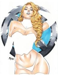 1girls big_breasts blonde_hair blue_eyes breasts bustier cleavage corset dominatrix ed_benes_studio emma_frost evening_gloves female fred_benes hellfire_club huge_breasts lingerie looking_at_viewer looking_down marvel marvel_comics opera_gloves short_hair solo solo_female white_lingerie white_queen x-men