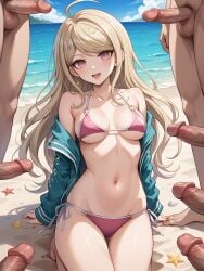 ai_generated akamatsu_kaede beach bikini danganronpa danganronpa_v3 surrounded_by_men surrounded_by_penises swimsuit