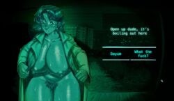 1girls big_breasts big_nipples big_thighs dark-skinned_female dark_skin female hairy_pussy musk no,_i'm_not_a_human no,_i'm_not_a_human_(meme) nthäti_(pampomelo) nude_female open_clothes open_jacket pampomelo pubic_hair short_hair sweat sweating