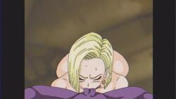 1boy 1girls android_18 animated beerus big_breasts big_penis blonde_hair blowjob blue_eyes breasts deepthroat dragon_ball dragon_ball_super dragon_ball_z earrings girl interspecies large_penis light-skinned_female light_skin looking_at_viewer no_sound penis pillarbox pov purple_body shorter_than_10_seconds straight tagme vhs_filter video yamamoto_doujin