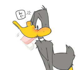 anthro avian balls bird blush daffy_duck disembodied_penis duck erection feathers fellatio furry looney_tunes male oral penis sex simple_background soft_feathers solo_focus tears warner_brothers yaoi zehn