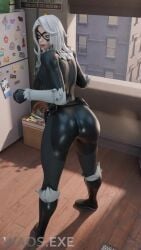 1girls 3d animated ass ass_focus black_bodysuit black_cat_(fortnite) black_cat_(marvel) blue_eyes bodysuit eyemask female female_focus female_only fortnite fortnite:_battle_royale fully_clothed jiggling_ass light-skinned_female light_skin looking_back marvel marvel_comics shaking_butt solo solo_female standing tagme video waosart white_hair