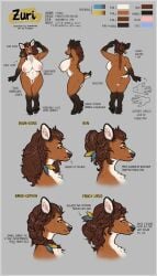 5_fingers anthro areola ass big_breasts big_butt biped breasts brown_body brown_fur brown_hair color_swatch countershade_fur countershade_neck countershade_tail countershade_torso countershading deer english_text female fingers fralea fur genitals hair hi_res hooves huge_breasts inner_ear_fluff mammal marsh_deer model_sheet new_world_deer nipples pussy solo tail text thick_thighs tuft zuri_(zwerewolf)