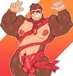 2024 abs anthro ape areola balls_outline barazoku biceps big_bulge big_muscles bodily_fluids body_hair bulge chest_hair christmas detailed_bulge donkey_kong donkey_kong_(character) donkey_kong_(series) el_shovel facial_hair flexing flexing_bicep flexing_both_biceps fur genital_fluids genital_outline gorilla haplorhine hi_res holidays huge_bulge huge_muscles looking_at_viewer male mammal manly muscular muscular_anthro muscular_male narrowed_eyes necktie nintendo nipple_piercing nipple_ring nipples nude obliques pecs penis_outline piercing precum primate pubes quads ring_piercing simple_background smile smirk solo standing stubble teeth thick_arms thick_thighs tuft vein wrappings