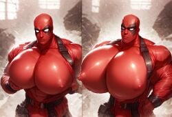 ai_generated big_pecs deadpool latex leather man_boobs manboobs marvel moobs nai_diffusion pecs pectorals rokuworshiper solo_male spandex stable_diffusion