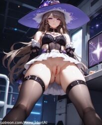 ai_assisted ai_generated akira_hentai breasts honkai:_star_rail pussy pussy_lips pussy_peek solo the_herta_(honkai:_star_rail) upskirt upskirt_view