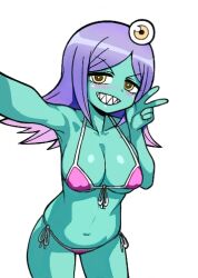 alien alien_girl alien_humanoid bikini breasts green_skin kiki_(uxoia) large_breasts midori_(space_patrol_luluco) purple_hair space_patrol_luluco tagme third-party_edit yellow_eyes