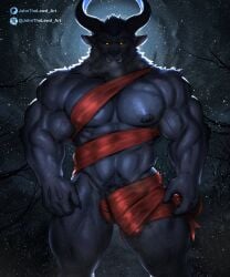 2024 5:6 abs anthro areola balls_outline barazoku beard biceps big_bulge big_muscles bovid branch breath bulge caprine caprine_demon christmas claws dark deltoids demon detailed_background detailed_bulge eyebrows facial_hair front_view full_moon fur genital_outline genitals glowing glowing_eyes hair hi_res holidays horn huge_bulge huge_muscles johnthelewd_art krampus looking_at_viewer male mammal manly moon muscular muscular_anthro muscular_male night nipples nude pecs penis penis_base penis_outline plant quads serratus sky smile snow snowing solo standing teeth thick_arms thick_thighs tree triceps tuft vein wrappings