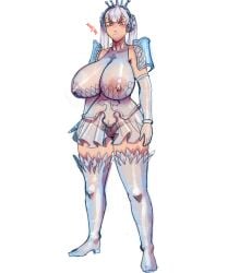 1girls armor big_areola big_breasts black_clover clothing fully_clothed hairy_pussy huge_breasts light-skinned_female nipples noelle_silva pubic_hair scharlottelambo see-through silver_hair thick_thighs transparent_clothing