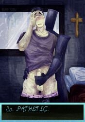 confused dubious_consent forced handjob pants_down penis roblox speech_bubble text the_moon_i_rot_behind