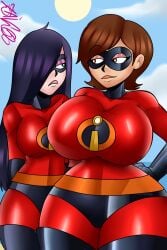 2024 2girls alternate_version_available big_breasts breasts brown_eyes brown_hair daughter domino_mask eyewear female female_only hair hair_over_one_eye hand_on_hip helen_parr hips huge_breasts lips long_hair mature mature_female mature_woman medium_breasts milf mother mother_and_daughter purple_hair short_hair smile superhero_costume superheroine the_incredibles thick_thighs thighs violet_parr zaicomaster14
