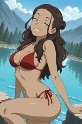 ai_generated avatar_the_last_airbender bikini katara outside red_bikini sexy_pose sitting tagme tagme_(artist)