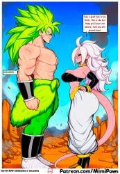 1boy 1boy1girl 1girl 1girls ai_generated android_21 big_breasts black_topwear broly broly_(dragon_ball_super) cleavage comic_page comic_panel corruption dirty_talk dominant dominant_female dragon_ball dragon_ball_super dragon_ball_z english_text female femdom fight fighting first_person_view hands_on_hips long_hair looking_at_viewer majin_android_21 mimipaws muscular muscular_male pink-skinned_female pink_skin pointy_ears red_eyes size_difference size_play smug speech_bubble tail text text_bubble white_hair white_panties