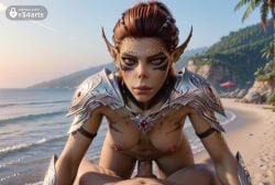 1boy 1boy1girl 1girls ai_generated armor artist_name baldur's_gate baldur's_gate_3 beach blurry breasts brown_hair dungeons_and_dragons elf female hetero hi_res lae'zel larian_studios looking_at_viewer medium_breasts mole mole_on_breast navel nipples nude outdoors pauldrons penis pointy_ears pov pussy r34arts sand sex shoulder_armor solo_focus uncensored vaginal vaginal_penetration vaginal_sex water