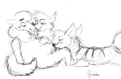 aardwolf anneke_(weaver) anthro bisexual black_and_white brother caprine closed_eyes disney fellatio female fur grivaire group hyena interspecies licking looking_down male mammal monochrome oral pack_street remmy_cormo rough_sketch sex sheep sibling signature simple_background sister sketch straight threesome tongue tongue_out white_background wolter_(weaver) wool yaoi zootopia