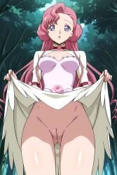 1girls ai_generated cleft_of_venus clothing code_geass dress euphemia_li_britannia flashing_pussy from_below innie_pussy no_panties pink_hair pinku.ai princess pulling_clothing skirt thighs vagina