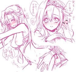 blush bra braid commentary_request female hair_ornament hairclip hanayori_sayuri highres ichinose_guren long_hair owari_no_seraph penis pink re_(iwaou) saliva sketch smile solo_focus text tied_hair translation_request underwear