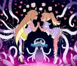 2girls ai_generated alternate_version_available blonde_hair blush closed_eyes clothed_sex cum cum_in_ass cum_in_pussy cum_inside double_penetration eyes_rolling_back facing_another green_eyes heart high_heels holding_hands lillie_(pokemon) lusamine_(pokemon) mother_and_daughter nihilego open_mouth pokemon pokemon_sm pokephilia ponytail rape skirt_flip_(ai_artist) smile suspension sweat tears tentacle tentacle_in_ass tentacle_in_pussy tentacle_rape tentacle_sex ultra_beast