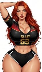 ai_generated big_ass big_breasts cleavage red_hair red_head sexy_clothing sexy_pose thick_thighs