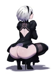 1girls ass ass_focus backless_outfit blindfold dat_ass female female_only high_heels leotard nier nier:_automata panties skirt solo squatting uio7897 upskirt yorha_2b