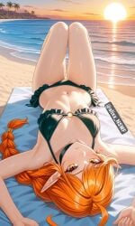 ai_art ai_generated alixx_nswf ass beach big_breasts bikini breasts lolita_(mobile_legends) mlbb mobile_legends mobile_legends:_bang_bang orange_hair sexy