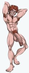 1boy armpit_hair armpits balls big_balls big_penis boner chest danganronpa danganronpa:_trigger_happy_havoc erection foreskin goatee intact kuwata_leon male_only nude solo solo_male straight_hair throatpussy uncircumcised uncut