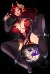 demon demon_girl giantess macro planet sitting sitting_on_planet