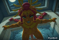 1boy 1boy1girl 1girls ai_generated armlet artist_name blue_lips bracelet braid breasts breath_of_the_wild circlet completely_nude dark-skinned_female dark_skin earrings erection eyeshadow female full_moon gerudo green_eyes hair_ornament hetero hi_res interracial jewelry lipstick long_hair looking_at_viewer lustboxai makeup moon neck_ring night nintendo nipples nude outstretched_arms partially_submerged penis pointy_ears pool pov pussy red_hair riju sex small_breasts smile solo_focus tears_of_the_kingdom the_legend_of_zelda the_legend_of_zelda:_tears_of_the_kingdom thick_eyebrows uncensored vaginal vaginal_penetration vaginal_sex veins veiny_penis wading water wet