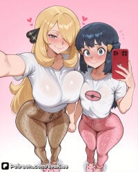 1girl 1girls ai_generated black_hair blonde blonde_hair blue_eyes blue_hair breasts breasts, camel_toe cameltoe cleavage clothed clothed_female curvy curvy_figure cynthia_(pokemon) dark_blue_eyes dark_blue_hair dark_hair dawn_(pokemon) evekiss female female_focus female_only focus fully_clothed game_freak hair_ornament hello_kitty hello_kitty_(series) large_breasts light_skin nintendo nintendo_switch nipples nipples_covered nipples_visible_through_clothing pajamas pants pokemon pokemon_trainer pussy selfie sfw sidelocks solo solo_female solo_focus teeth thick_thighs thighs tight_clothes tight_clothing tight_fit tights uncensored wide_hips