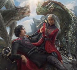 1boy 1boy1girl 1female 1girl 1girls 1male 1male1female a_song_of_ice_and_fire amelodyj baela_targaryen belt belt_buckle black-haired_male black_boots black_female black_hair black_leather_boots black_pants black_skinned_female boots canon_couple cape castle closed_eyes clothing cousin cousin_and_cousin cousins crossbow dragon dragon_rider dragons female female_on_top fire_and_blood game_of_thrones girl_on_top grabbing grabbing_boob grabbing_breast green_dragon grey_dragon hand_on_boob hand_on_breast hand_on_shoulder harry_collett house_of_the_dragon incest incest_(lore) incestuous interracial jacaerys_velaryon light-skinned_male looking_at_partner lying lying_on_back male outdoor outdoors prince princess red_cape red_coat riding saddle side_view silver_hair silver_hair_female step-incest sword valyrian white_hair white_hair_female white_male white_male_black_female woman_on_top