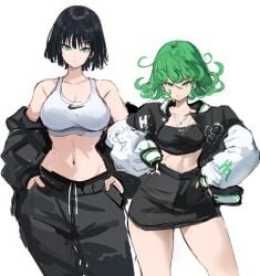 2girls alternate_costume breasts fubuki_(one-punch_man) highres large_breasts medium_breasts multiple_girls off_shoulder one-punch_man pear-shaped_figure rakeemspoon siblings sisters tatsumaki